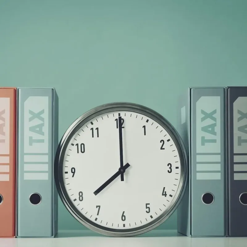 Clock between box files labeled TAX to highlight deadlines – Zidika Consulting Kenya